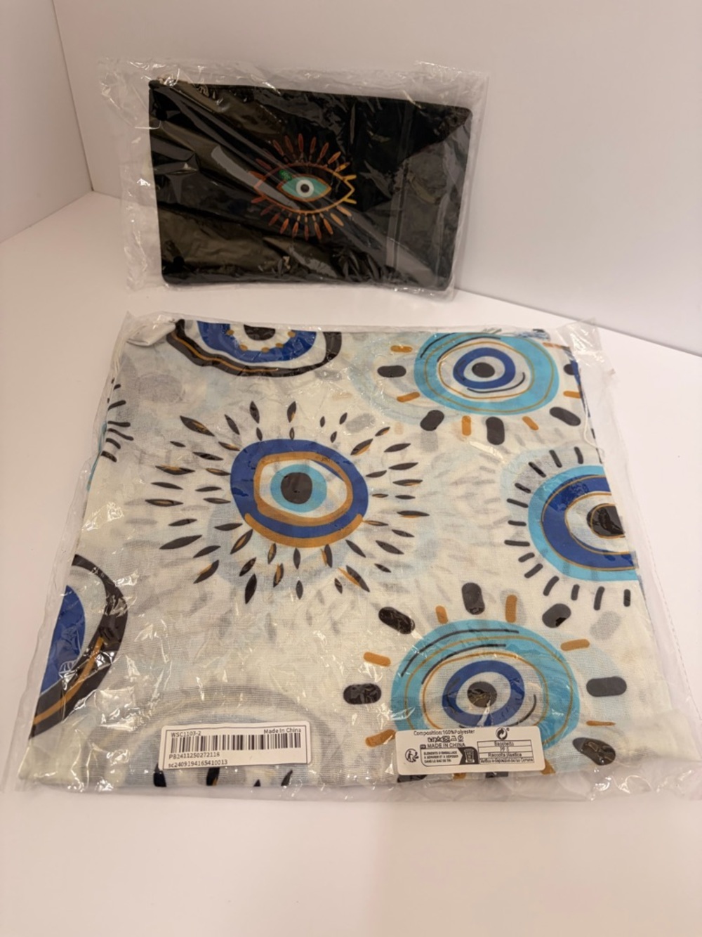 Evil Eye Print Scarf in Blue, White & Black - Picture 2 of 2